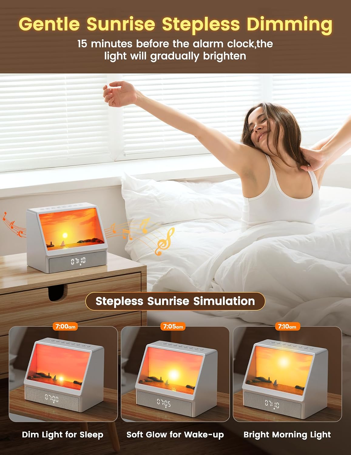 🌅Sunrise Alarm Clock for Heavy Sleepers - Wake Up Light with White Noise Machine & Bluetooth Speaker