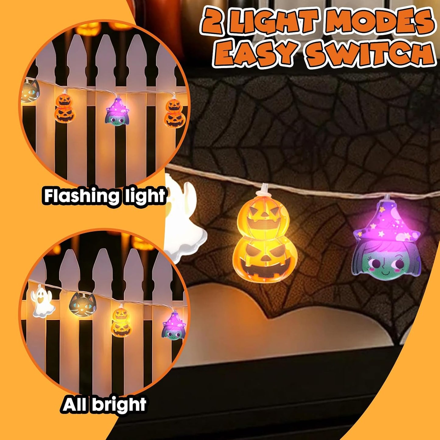 Multi-Element Halloween String Lights – Battery Powered Indoor & Outdoor LED Fairy Lights with 2 Lighting Modes