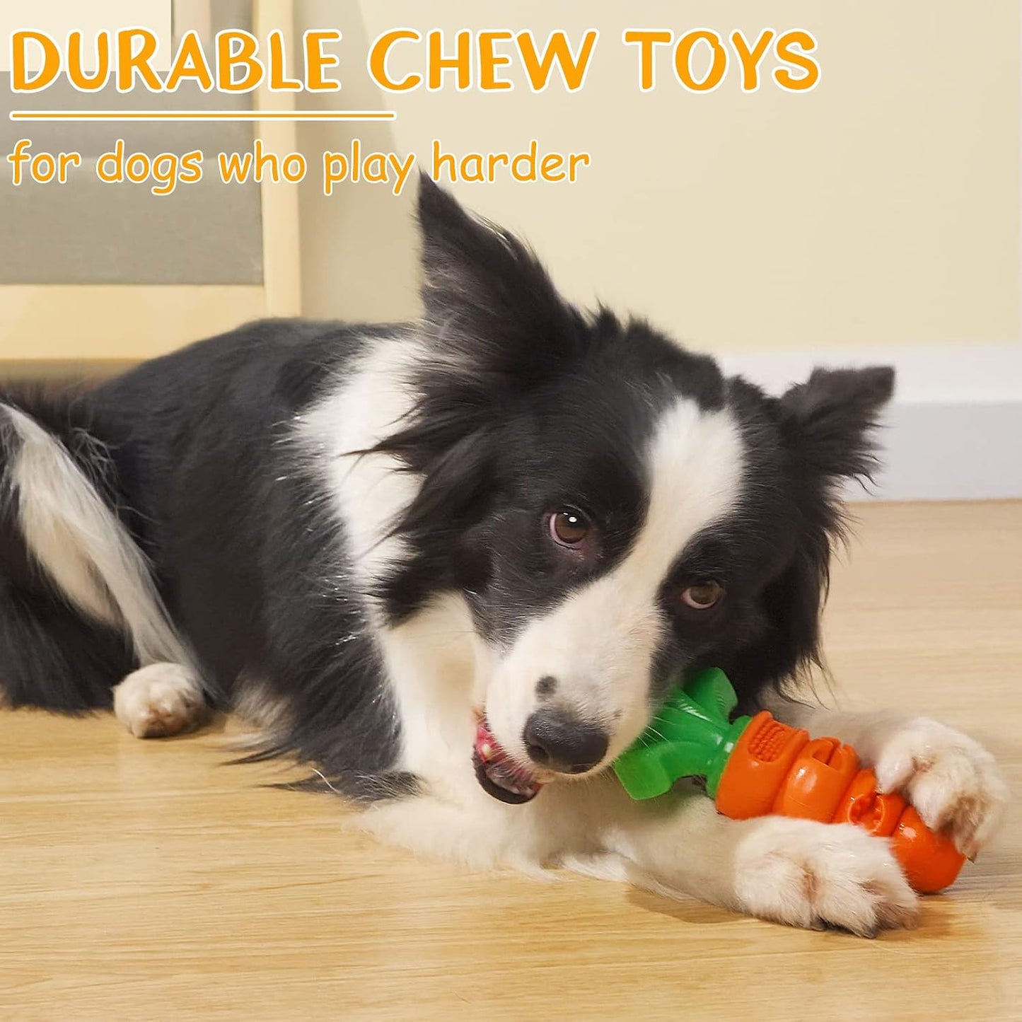 Interactive Carrot Dog Chew Toy - Treat Dispensing & Dental Care Teething Toy for Aggressive Chewers