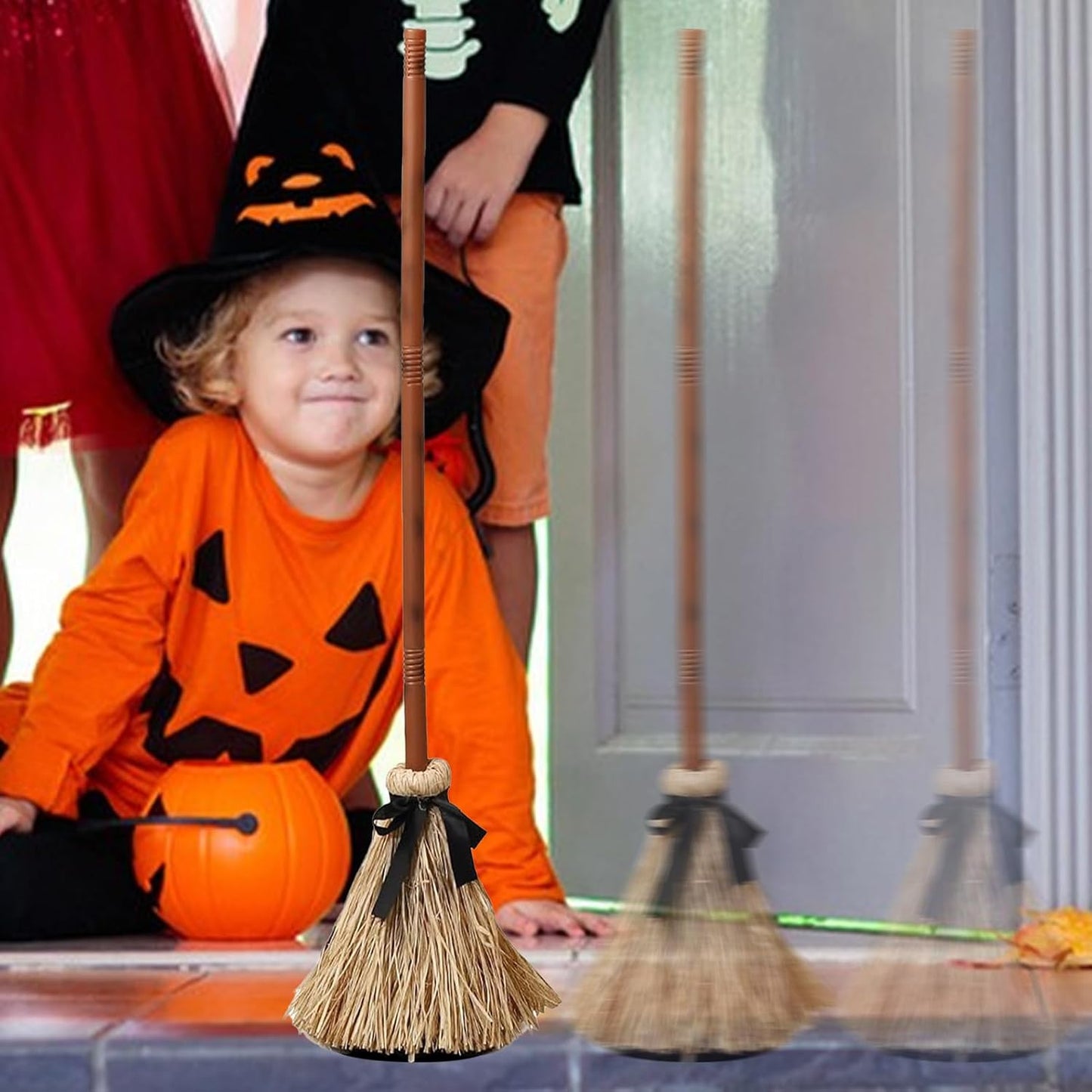 Animated Floating Witch Broom Halloween Prop | Touch & Sound Activated Levitating Tabletop Decor