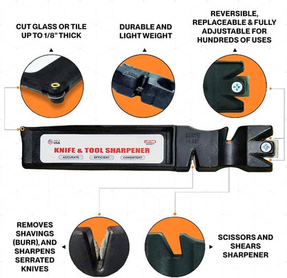 Multi-Purpose Knife & Tool Sharpener – Made in USA Manual Blade Sharpener for Kitchen, Outdoor Knives, Scissors & Axes