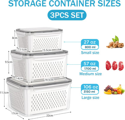 🍓3PCS Contenedores Herméticos para Alimentos con Colador Removible💧