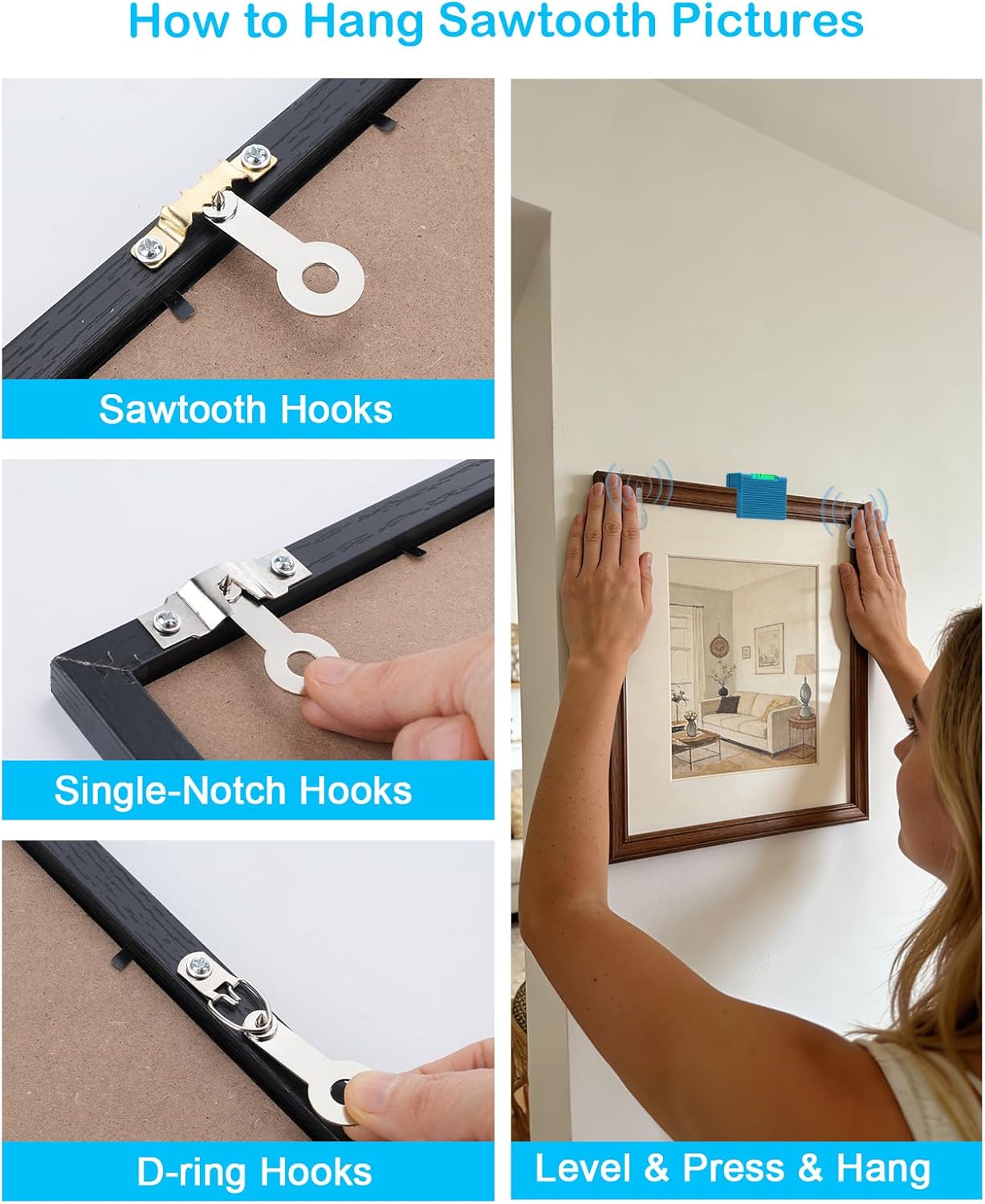 Picture Hanging Kit, Upgraded Picture Hanging Tool with Level, Hang Sawtooth/Wire Hangers, Fast and Precise Positioning Wall Hanging Kit, Wall Hanger for Photo, Art, Painting Frame