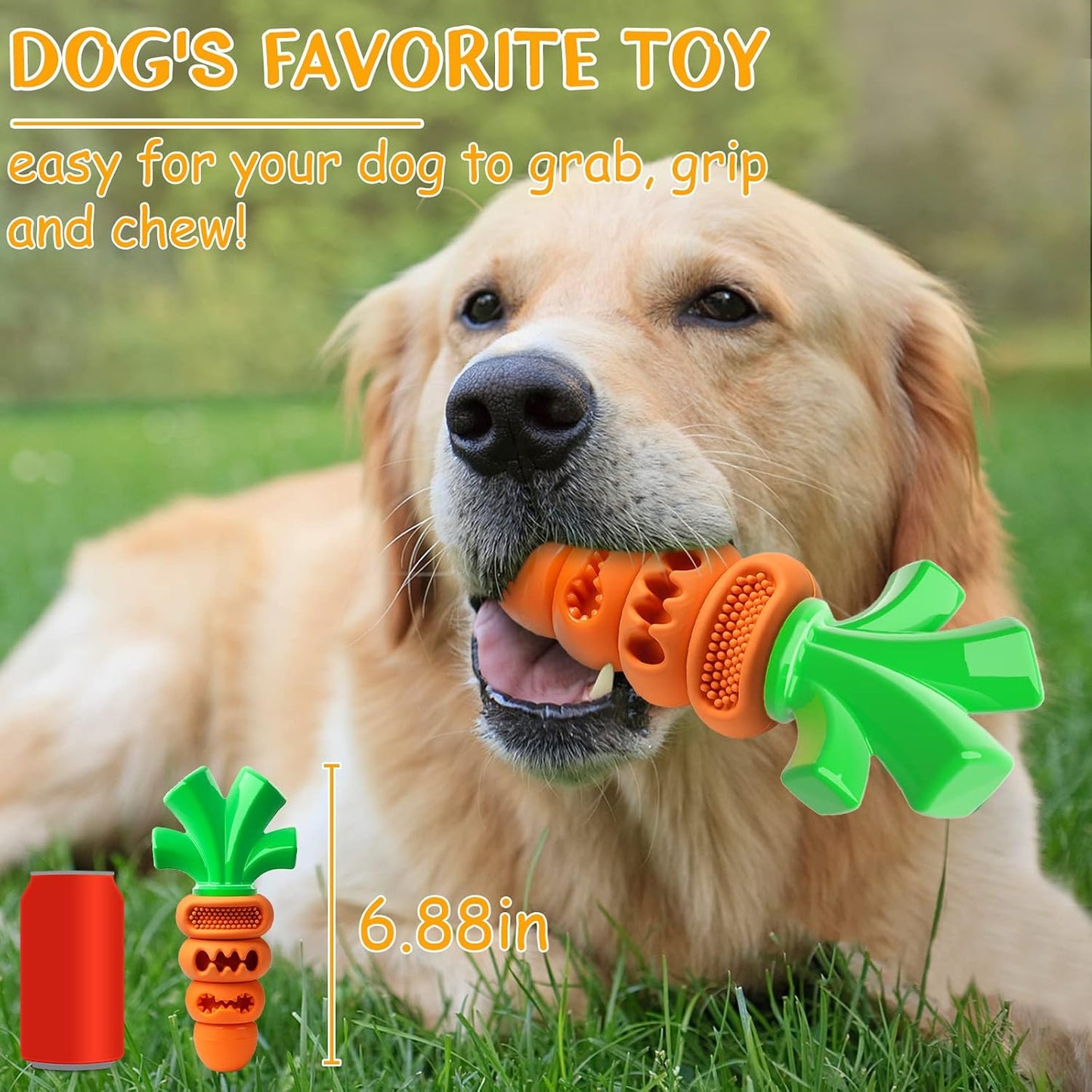 Interactive Carrot Dog Chew Toy - Treat Dispensing & Dental Care Teething Toy for Aggressive Chewers