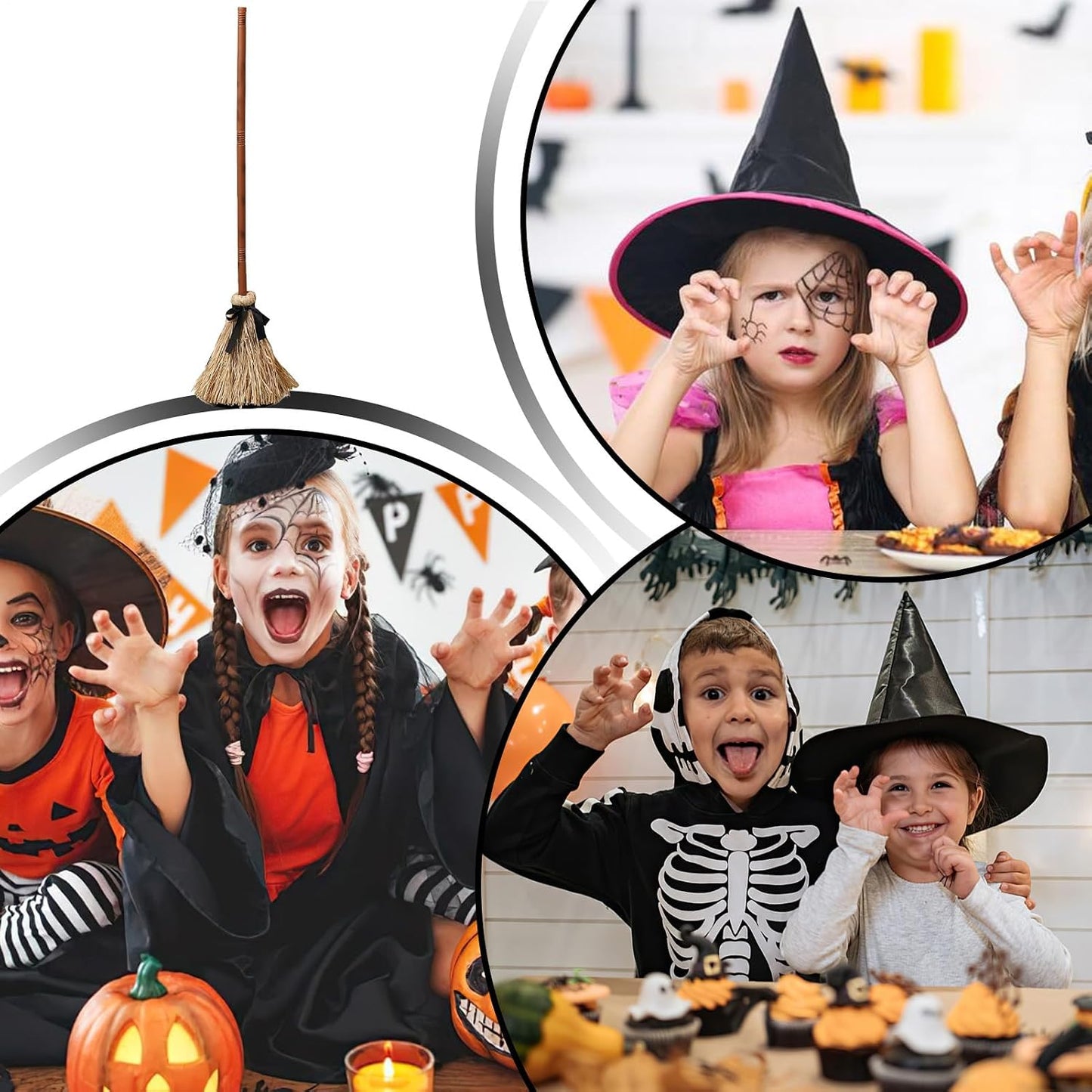 Animated Floating Witch Broom Halloween Prop | Touch & Sound Activated Levitating Tabletop Decor