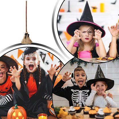 Animated Floating Witch Broom Halloween Prop | Touch & Sound Activated Levitating Tabletop Decor