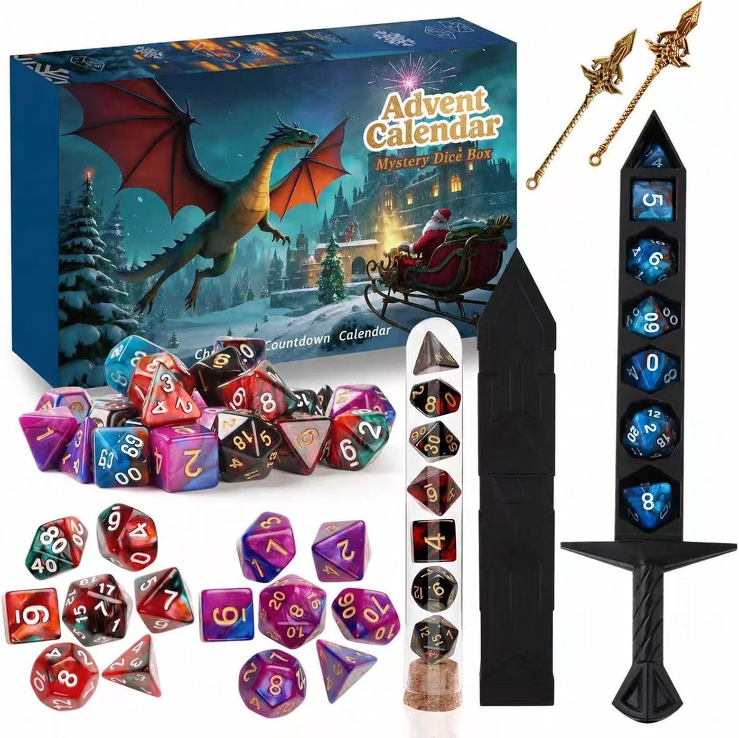 2026 DND Dice Advent Calendar – 24-Day Mystery Christmas Countdown with 28 Polyhedral Dice