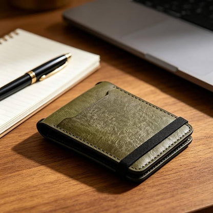 Elastic Band Slim Wallet Front Pocket Short Wallet Stitched Edges Personal Accessory Rounded Corners
