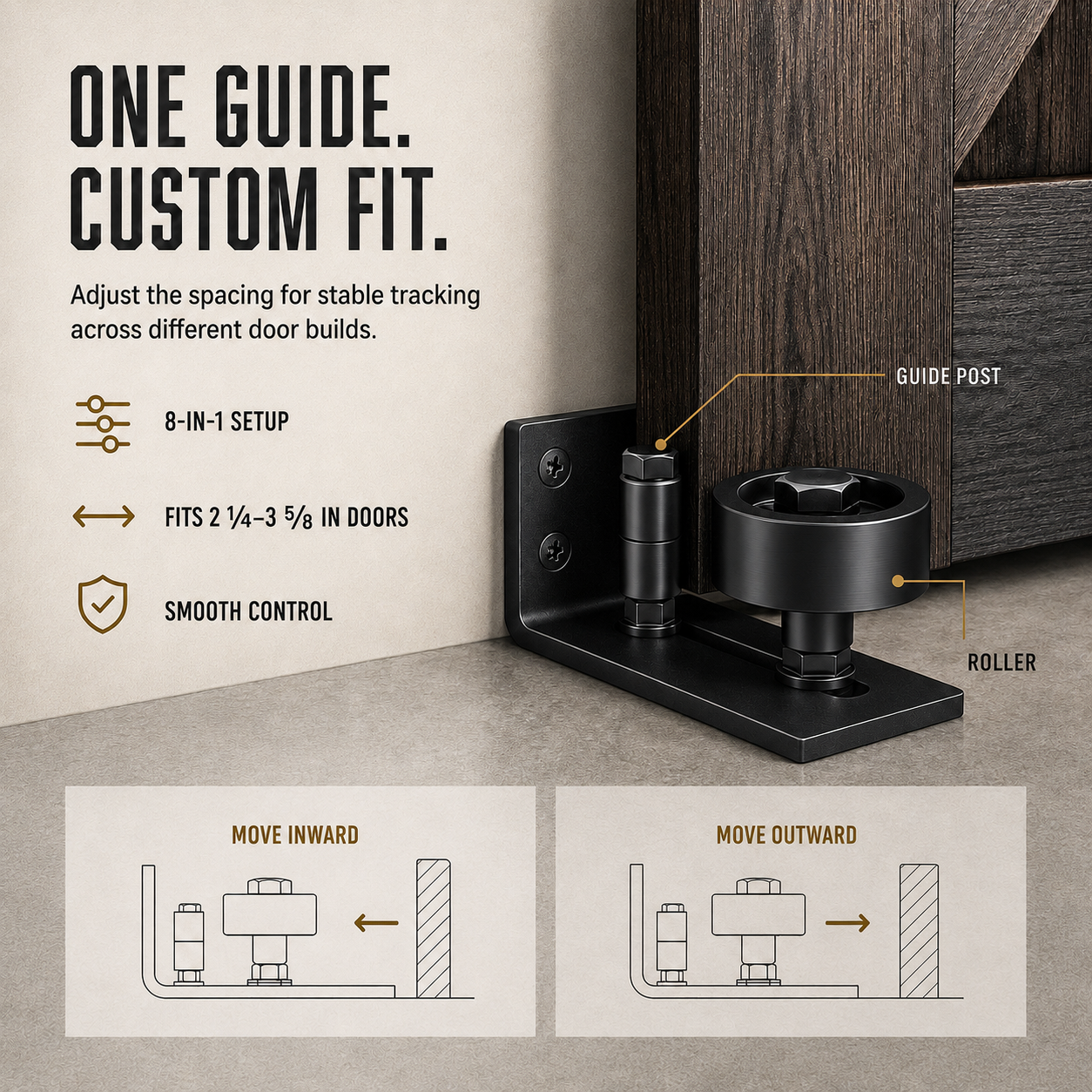 8-in-1 Adjustable Barn Door Floor Guide – Wall-Mount Stay Roller for Smooth, Stable Sliding