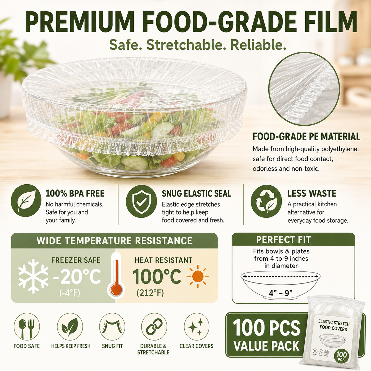100PCS Disposable Stretch Food Covers for Bowls & Plates🛒