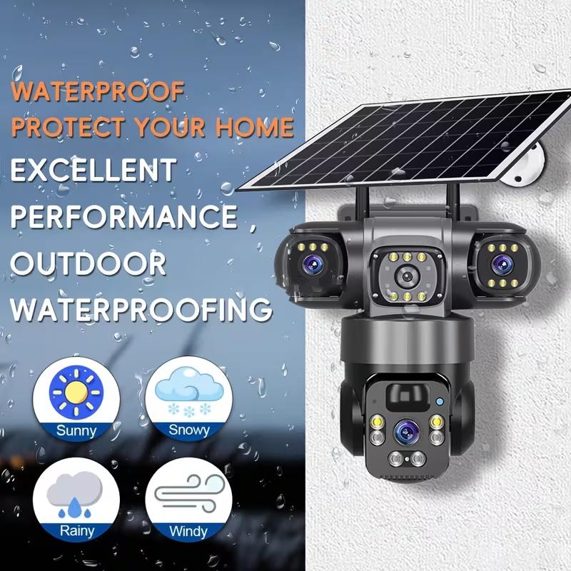 🔥4K Solar Wireless Outdoor Security Camera – Triple Lens Panoramic View, Two-Way Audio, 2.4G WiFi