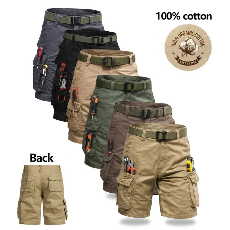 🔥Men's Heavy-Duty Multi-Pocket Tactical Cargo Shorts - 100% Organic Cotton Hiking & Work Shorts