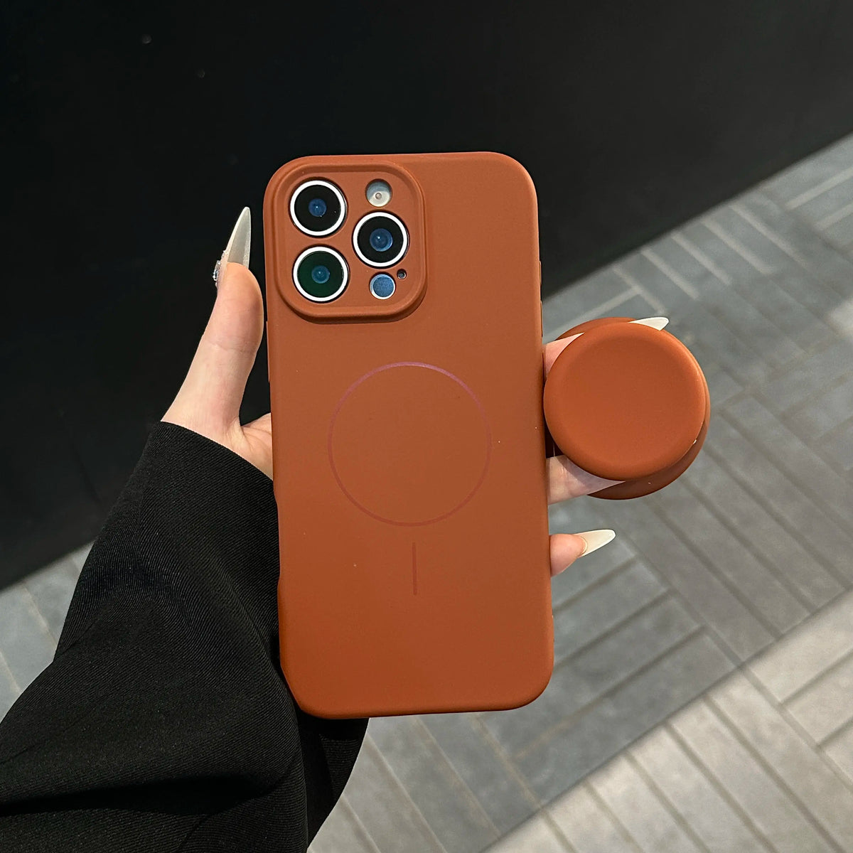 Magnetic Stand Liquid Silicone Full Coverage Phone Case with AI Capture Button for iPhone 18 Pro Max