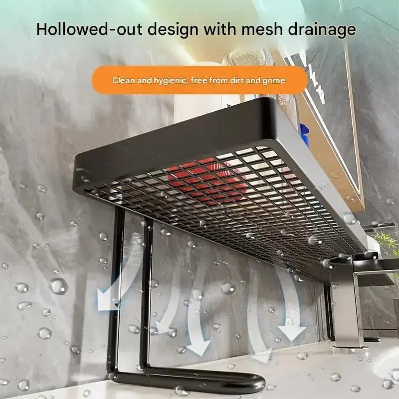 Carbon Steel Bathroom Organizer, 19.7 x 4.3 in No-Drill Vanity Counter Storage Rack, Minimalist Moisture-Proof Anti-Mold Bathroom Shelf for Skincare