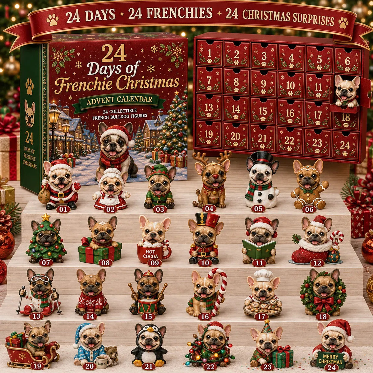 ⏳Last Day 49% OFF – 🐶 24-Day French Bulldog Christmas Advent Calendar | 24 Unique Collectible Frenchie Characters with Different Outfits, Personalities & Daily Holiday Surprises 🎄