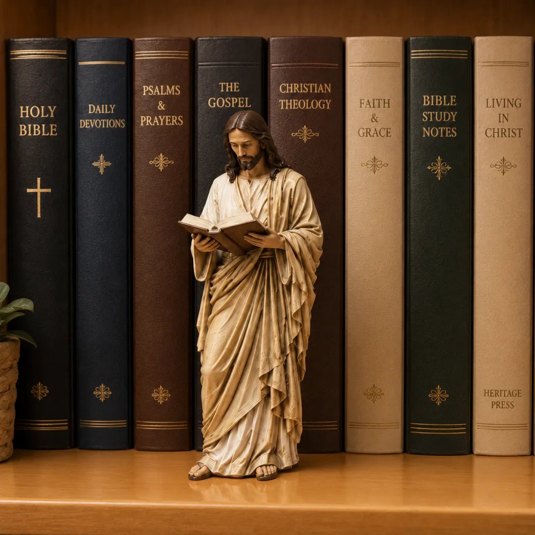 📚🕊️Jesus Figurine Bookshelf Decor Set – 🙏✝️Christian Faith-Inspired Statues for Bible Study Room, Prayer Corner & Home Décor