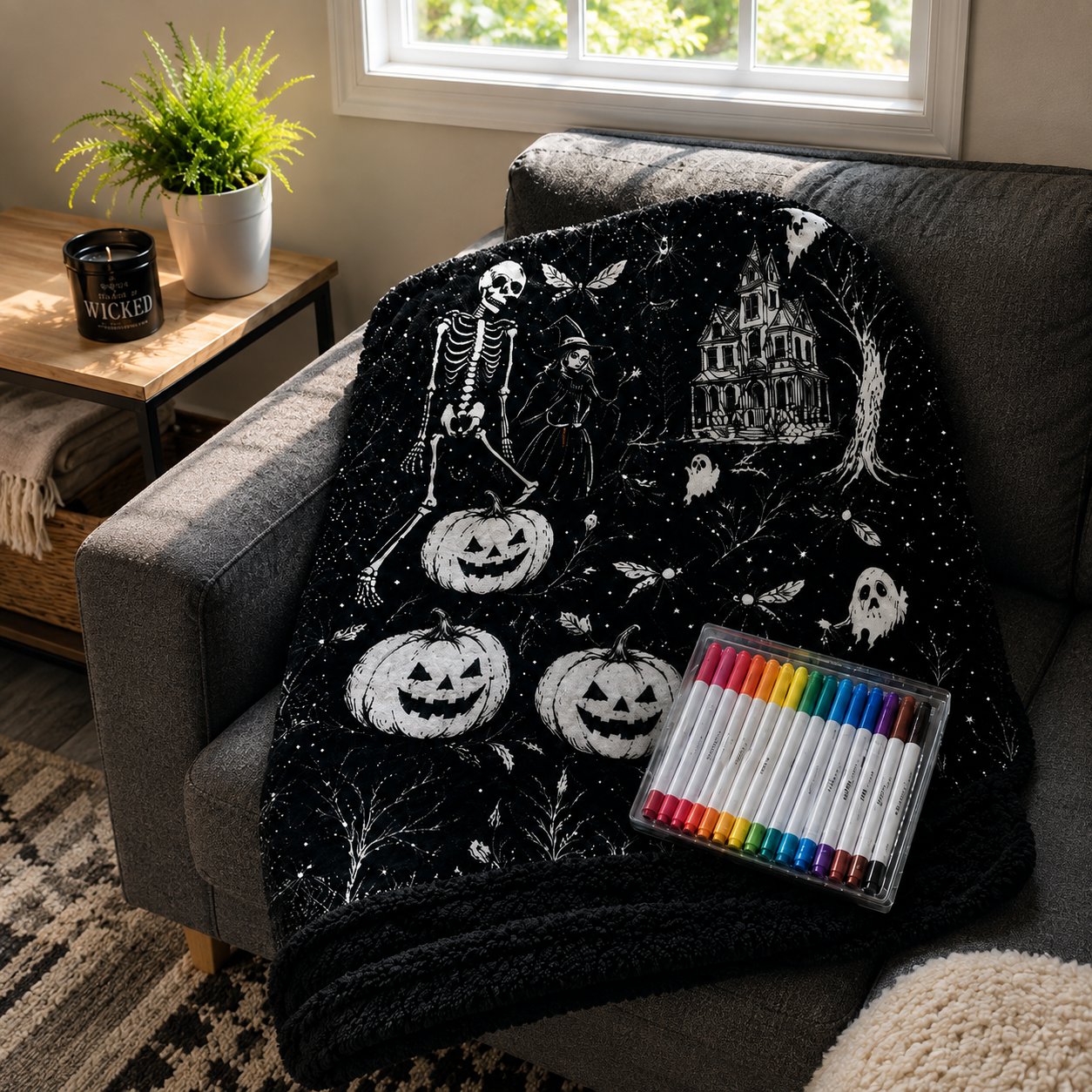 🔥Last Day 48% OFF - 🎃👻Trick Or Trace Halloween Coloring Blanket🎨