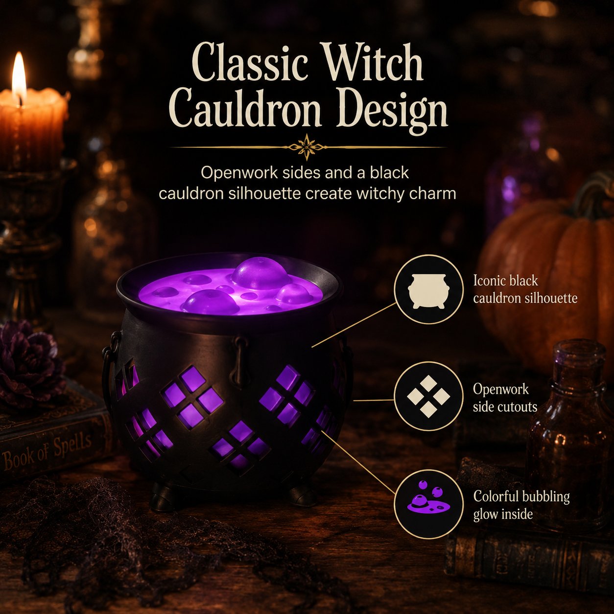 ⏳ Last Day 49% OFF – 🧙‍♀️ Glowing Witch’s Brew Cauldron Halloween Decor | Translucent Bubbling Potion Top with Flameless LED Tea Light Glow Effect ✨