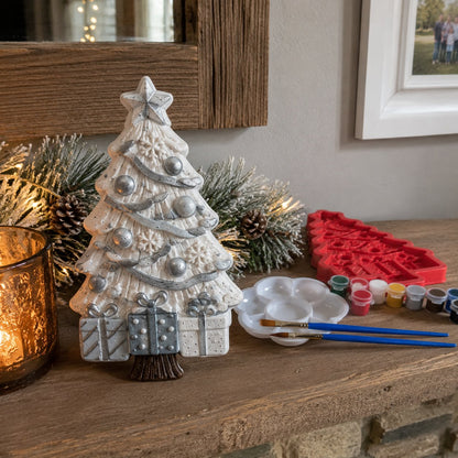 🎉🎄 DIY Christmas Tree Mold & Paint Craft Kit | Reusable 3D Mold with 8 Acrylic Paints, 2 Brushes & Festive Detail Guide 🎨✨