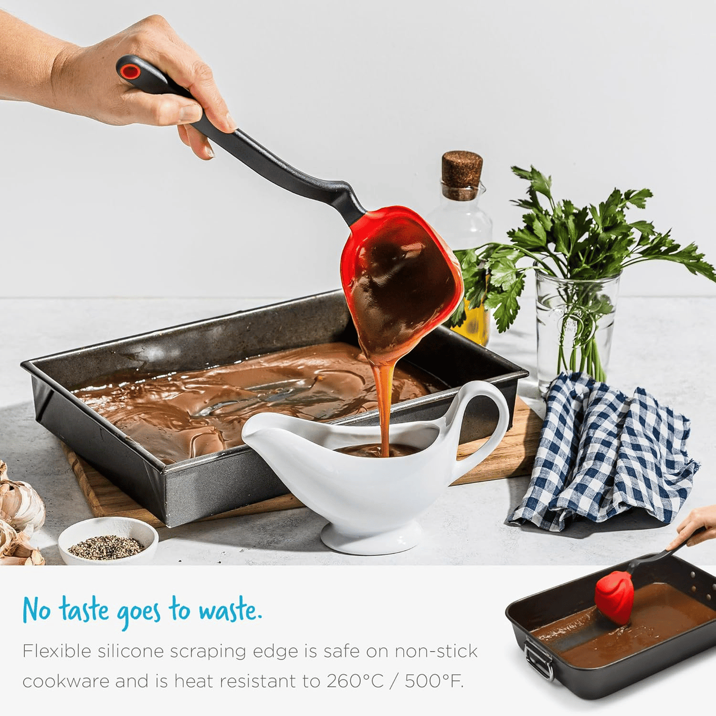 Dreamfarm Fladle Fold-Flat, Space-Saving Serving & Cooking Ladle Measures up to 1/2 Cup with Silicone Scraping Squeegee-Tip - 12"