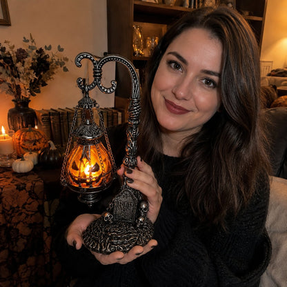 💥🏆 Gothic Pumpkin Lantern Stand | Warm Orange LED Glow, Victorian Skull Details & Haunted Shelf Decor 🕯️