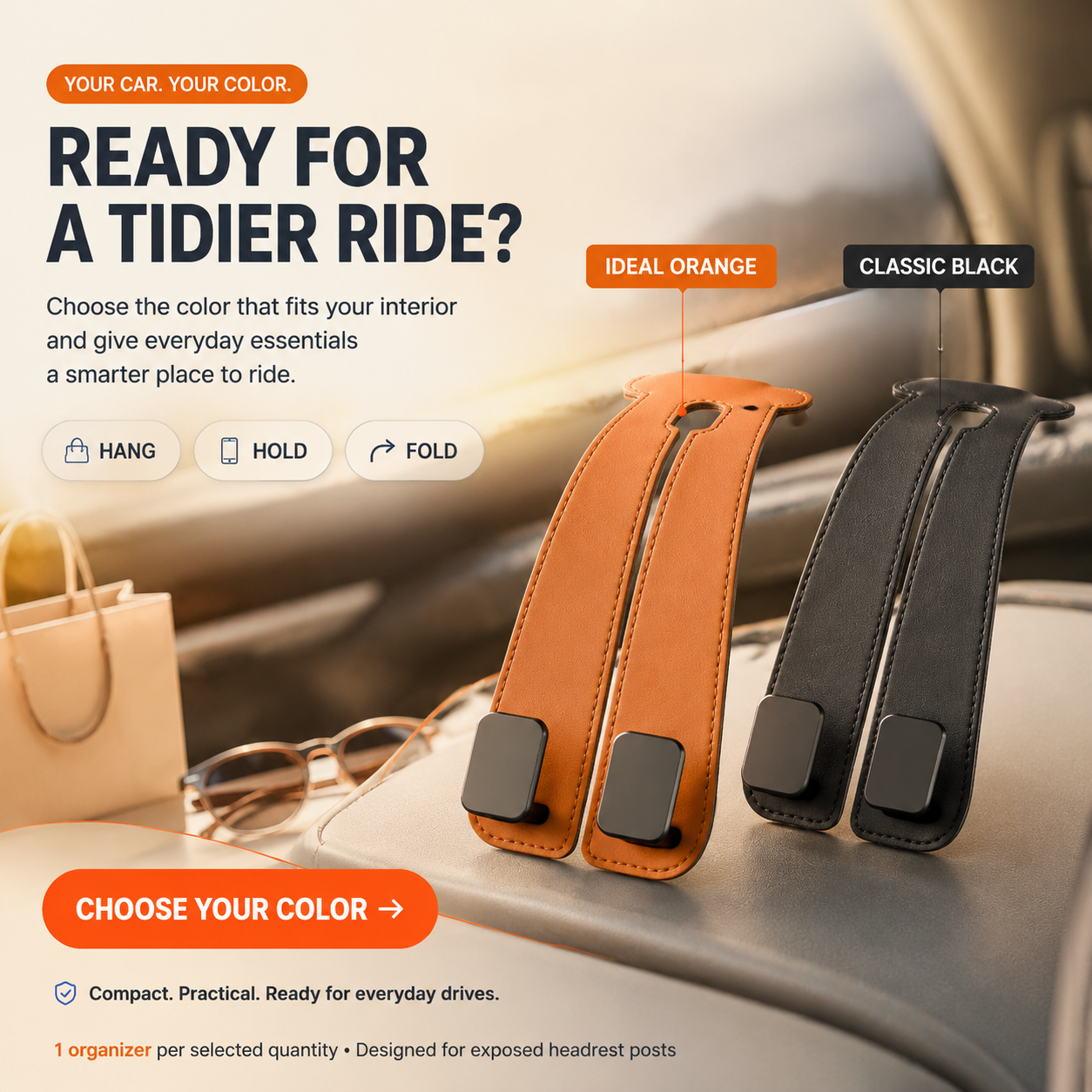 👜🚗Foldable Dual-Hook Car Headrest Organizer & Phone Holder