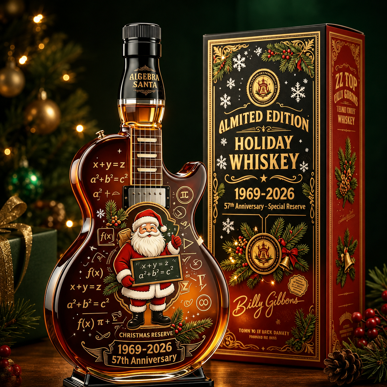 📦🎅🏼57th Anniversary Christmas Guitar Whiskey Decanter – Limited Edition Rock & Roll Collectible Gift