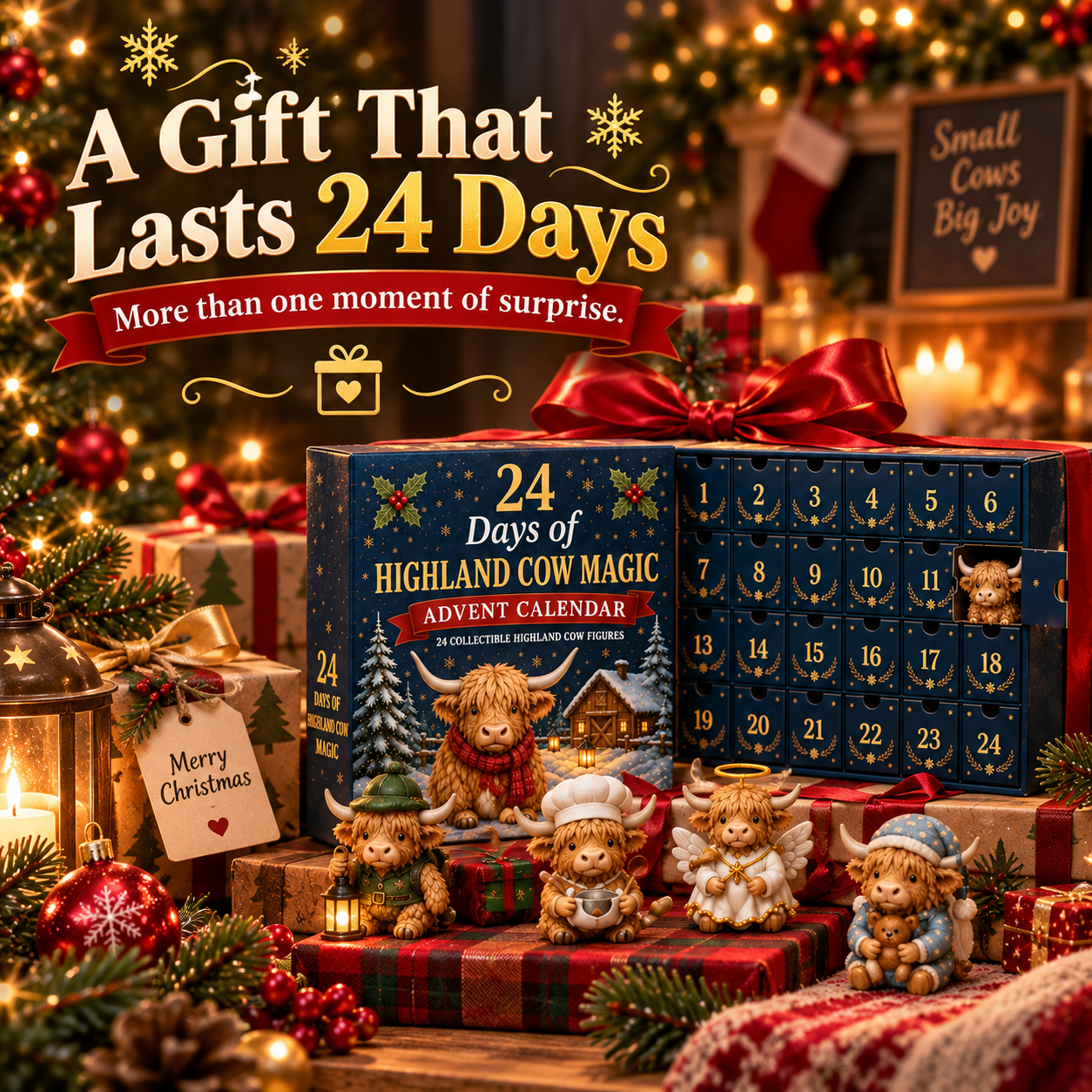 🐮 24 Days of Highland Cow Surprises Advent Calendar – Festive Miniature Herd Set 🎄