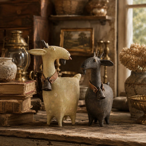 Whimsical Farmhouse Goat Figurines Set of 2