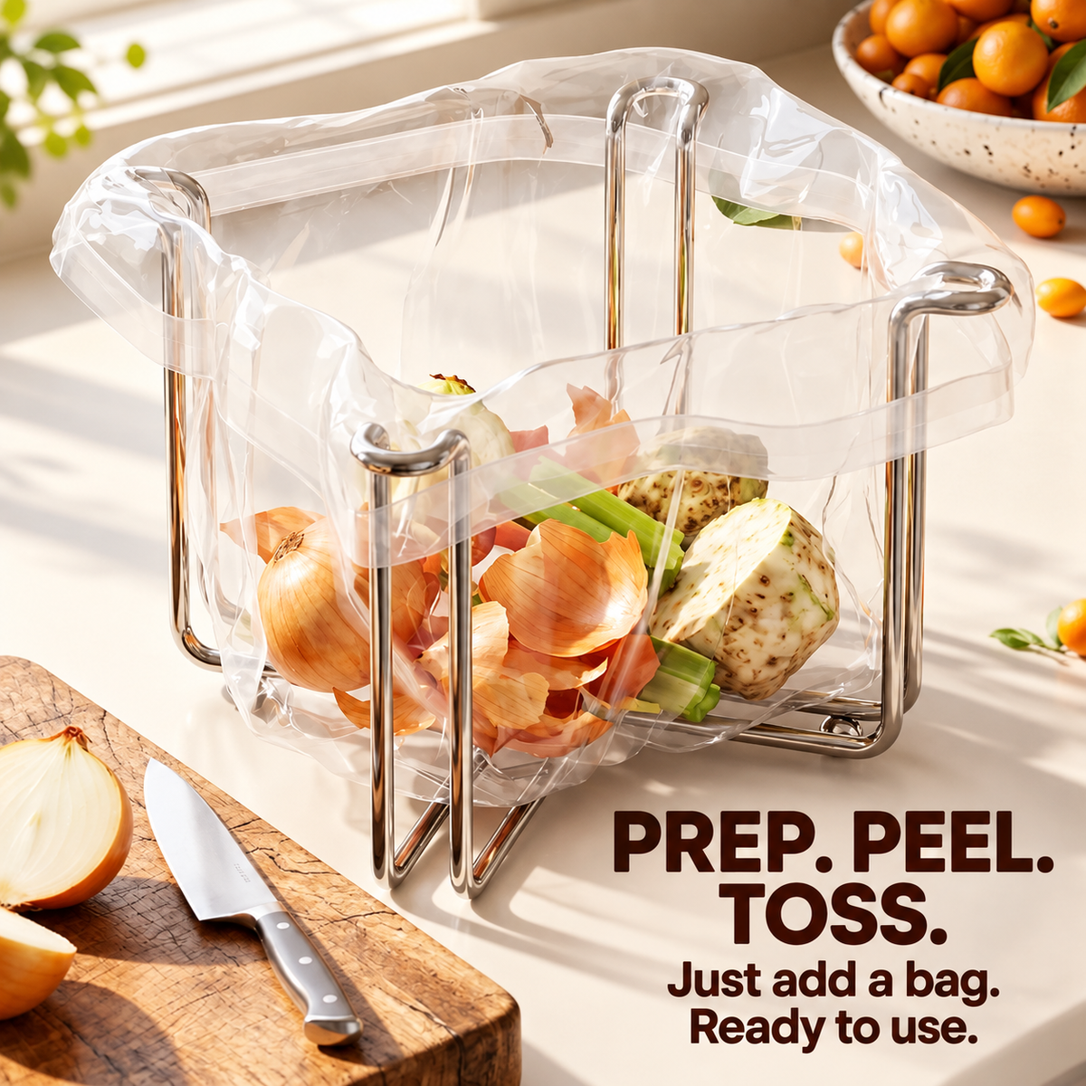 2-in-1 Foldable Kitchen Bag Holder & Cup Drying Stand