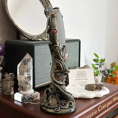🔮 Handmade Black Obsidian Scrying Mirror – Crystal Chakra Altar Tool