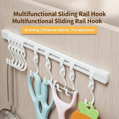 Multifunctional Cabinet Sliding Hook Rack – No-Drill Space Saver with 10 Adjustable Hooks