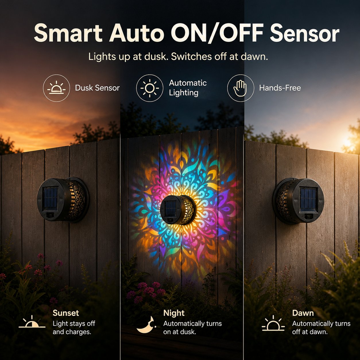 🎇Solar Mandala Wall Light Outdoor Garden Fence Projector Lamp Patio Ambient Decor