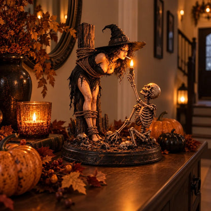 🧙💀Witch and Skeleton Candle Figure – Dark, Gothic Halloween Table Decoration🔥