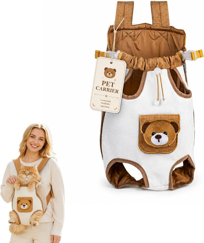 🎉Cute Bear Design Front Pet Carrier Backpack, Breathable Adjustable Hands-Free Travel Chest Bag for pets