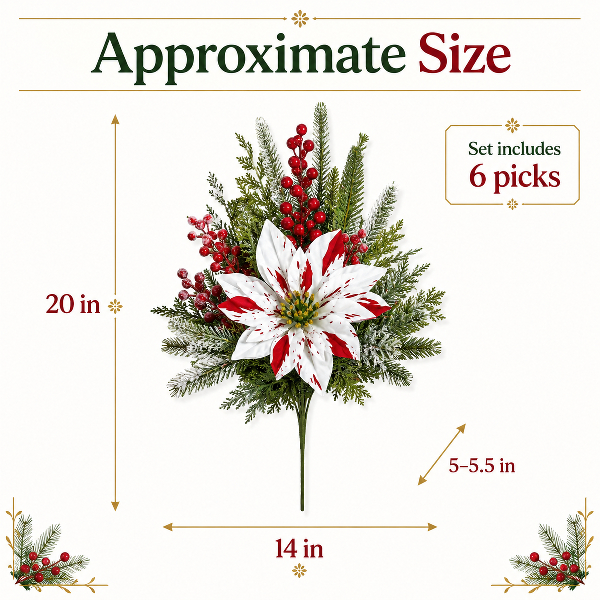 ❤️ Christmas Poinsettia Planter Inserts – Set of 6 Red & White Holiday Floral Picks