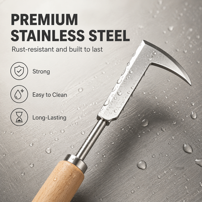 🌿Wooden Handle Crevice Weeder, Stainless Steel Manual Grass Remover for Patio, Pathways & Yards