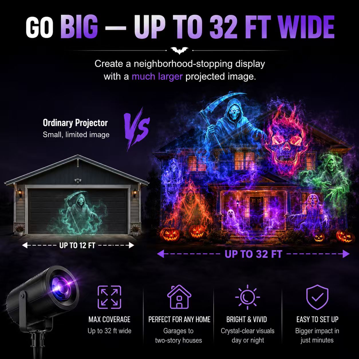🎃👻 Last Day 50% OFF-32FT HD Halloween Projector | That Disappoint Your Halloween Party | 10 Unique HD Projection Patterns