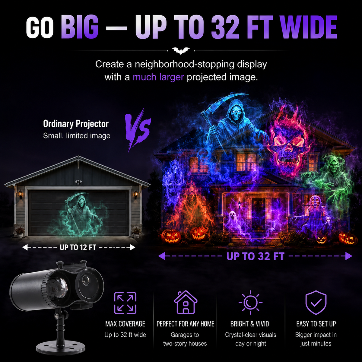 🎃👻 Last Day 50% OFF-32FT HD Halloween Projector | That Disappoint Your Halloween Party | 10 Unique HD Projection Patterns