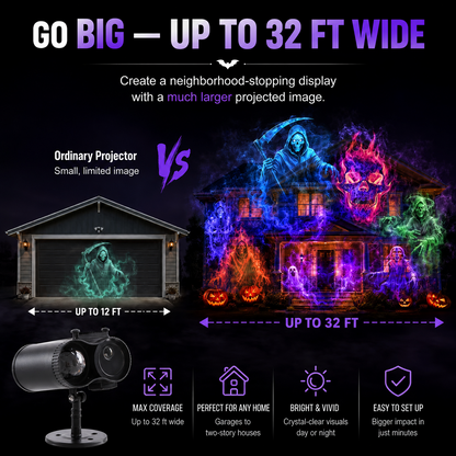 🎃👻 Last Day 50% OFF-32FT HD Halloween Projector | That Disappoint Your Halloween Party | 10 Unique HD Projection Patterns