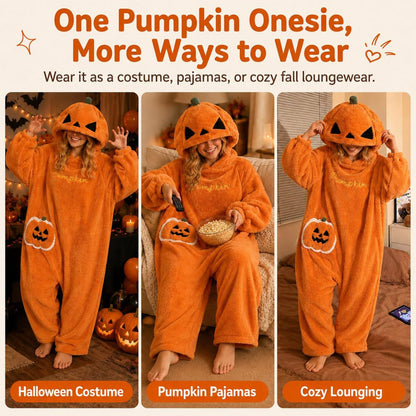 Halloween Pumpkin Onesie Pajamas - Cozy Fleece Jack-O-Lantern Costume