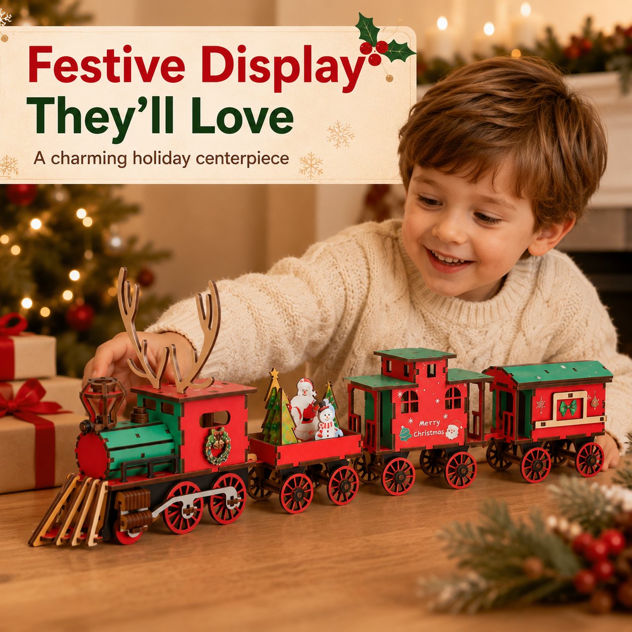 🔥LAST DAY 49% OFF - 🎄DIY Christmas Wooden Train Set 3D Assembly Puzzle Kit