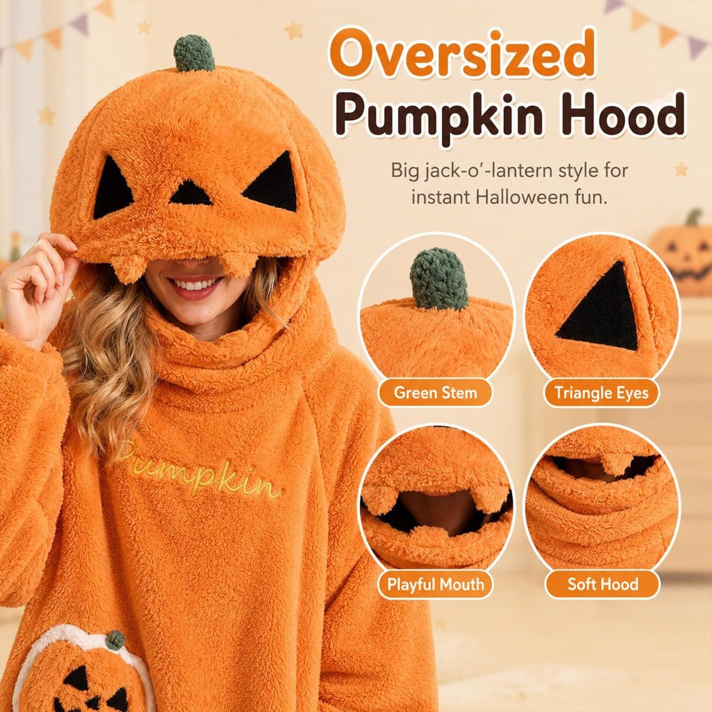 Halloween Pumpkin Onesie Pajamas - Cozy Fleece Jack-O-Lantern Costume