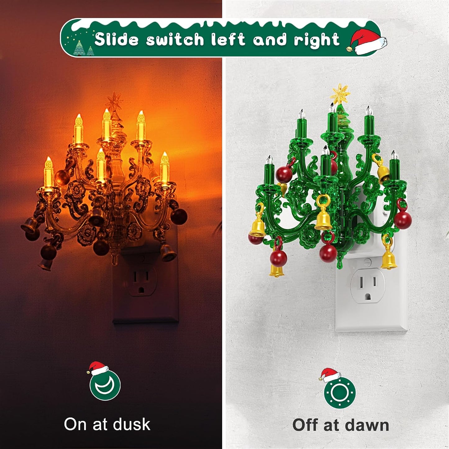 LED Christmas Night Light, Plug in Night Light, Dusk to Dawn Sensor