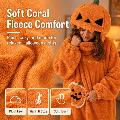 Halloween Pumpkin Onesie Pajamas - Cozy Fleece Jack-O-Lantern Costume
