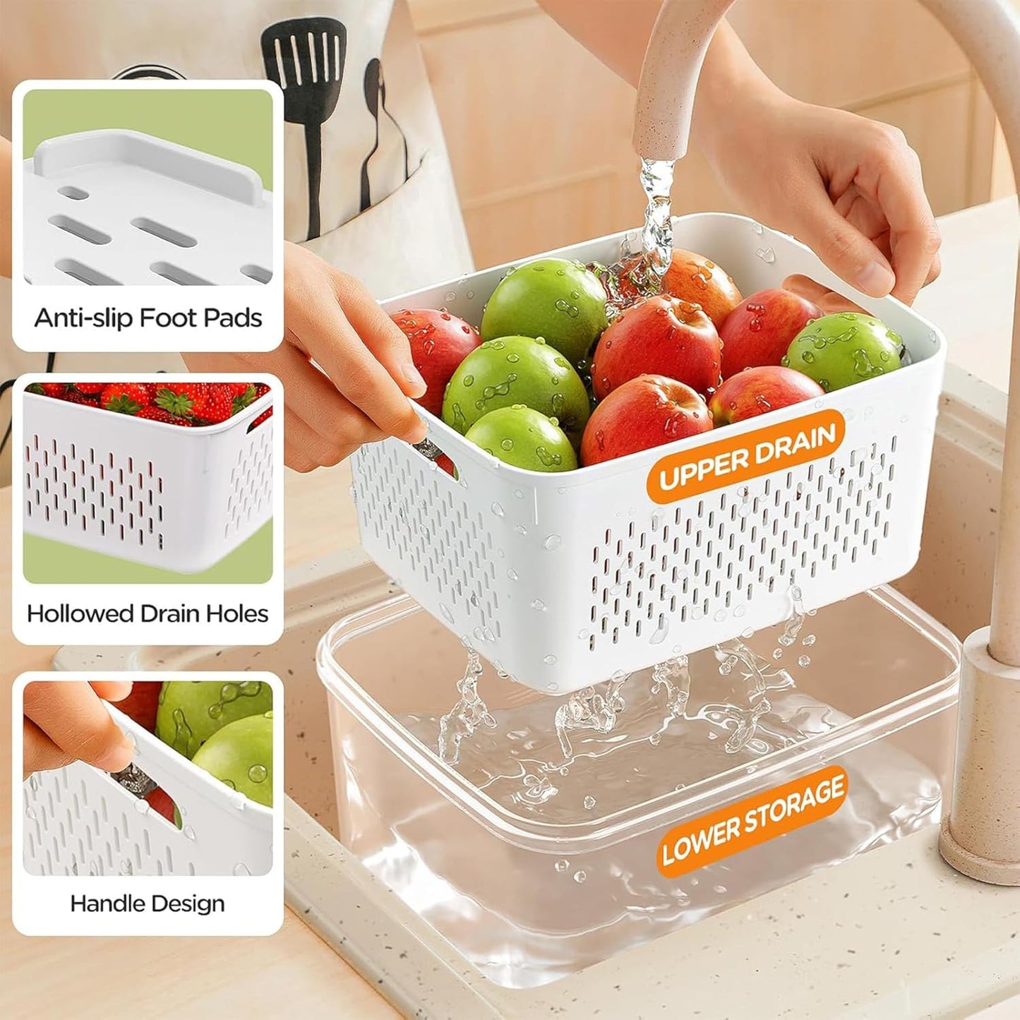 🍓3PCS Contenedores Herméticos para Alimentos con Colador Removible💧