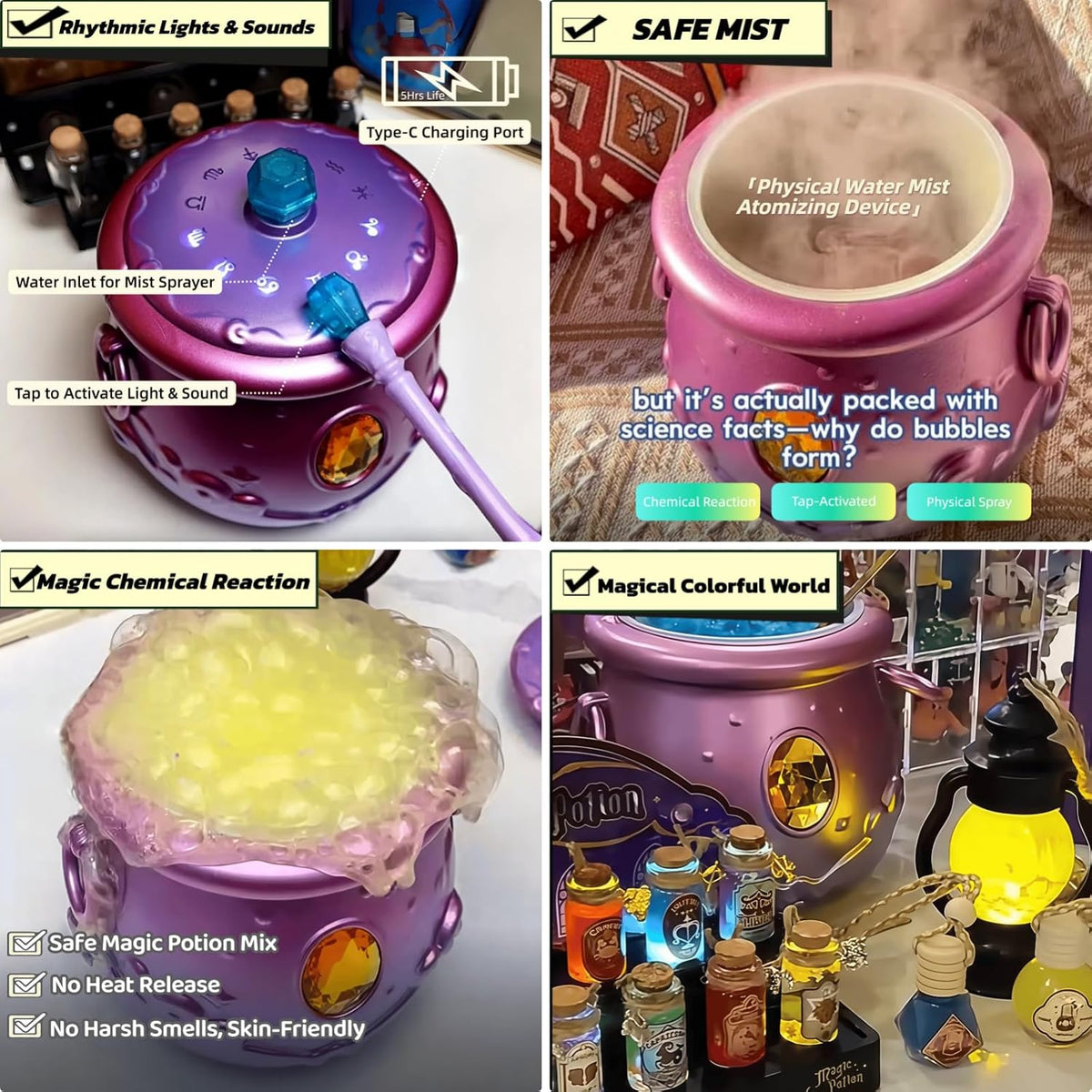 Magic Potion Making Kit for Kids – Light-Up Mist Cauldron & 16 Potion Bottles