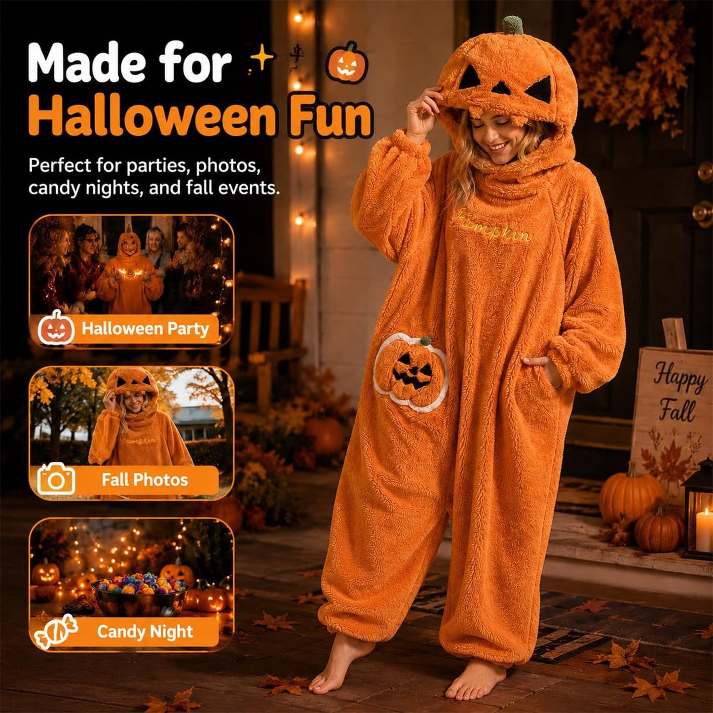 Halloween Pumpkin Onesie Pajamas - Cozy Fleece Jack-O-Lantern Costume