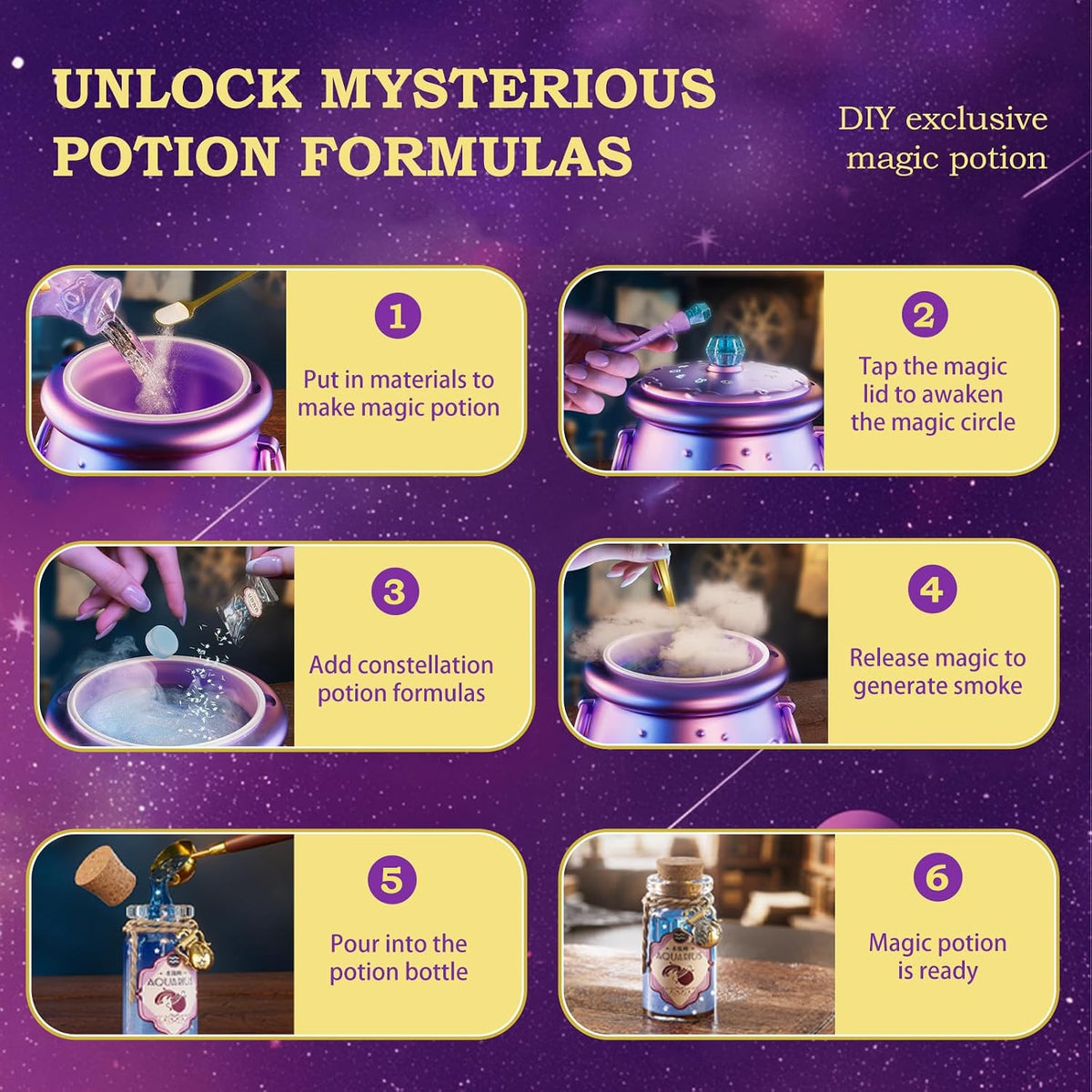 Magic Potion Making Kit for Kids – Light-Up Mist Cauldron & 16 Potion Bottles