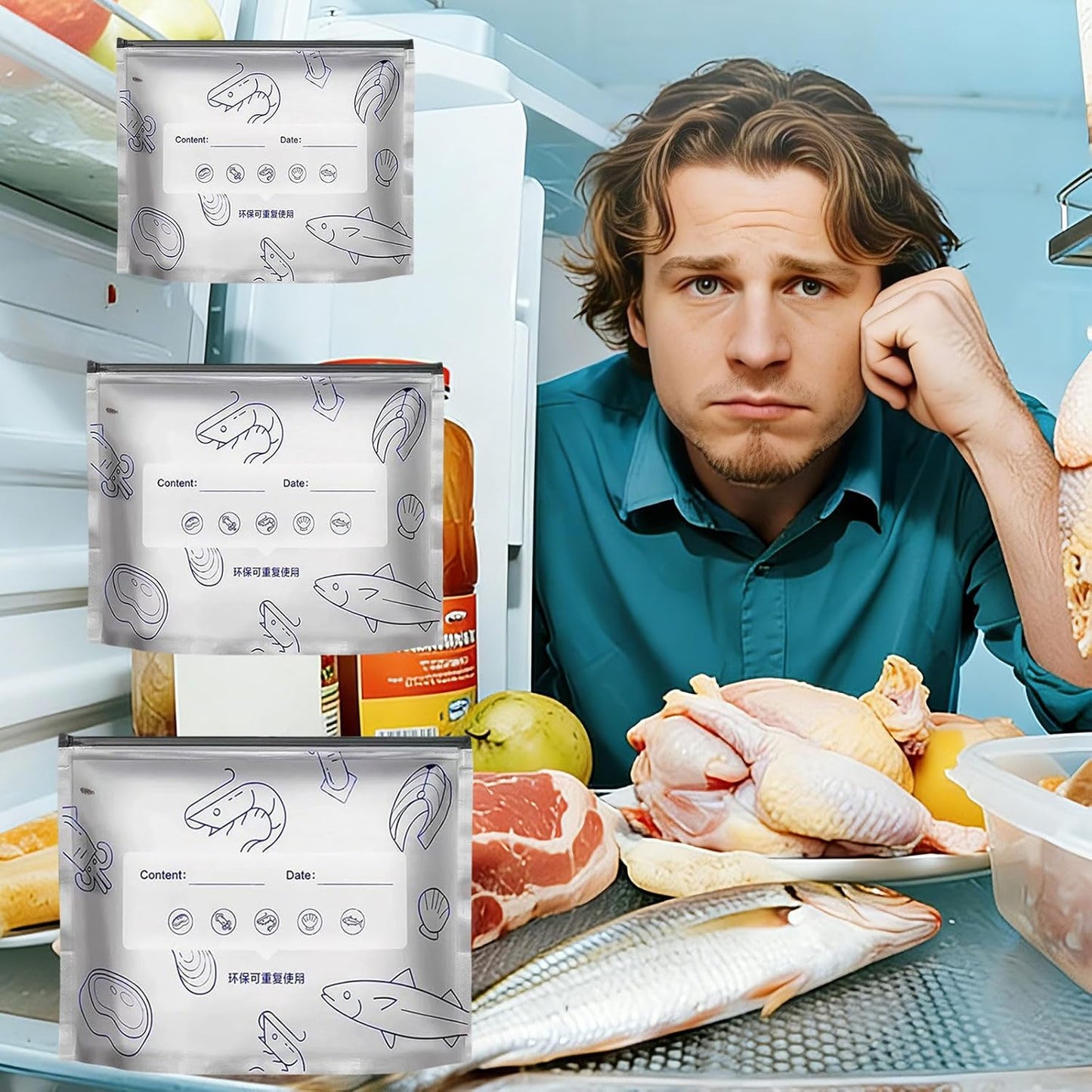 🛡️🥬 Reusable thickened upright aluminum foil sealing storage bags with labels